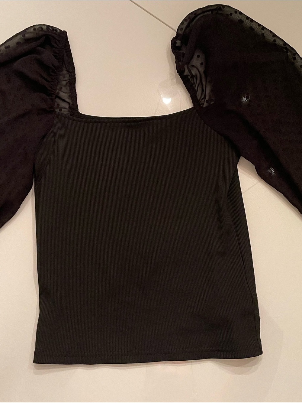 Heartloom Black Square Neck Puff-Sleeve Long Sleeve Top